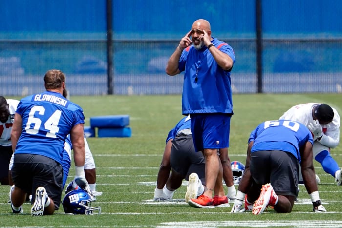 New York Giants offensive line coach Bobby Johnson on the field for mandatory minicamp at the Quest Diagnostics Training Center on Tuesday, June 7, 2022, in East Rutherford. News Giants Mandatory Minicamp